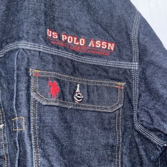 U.S. Polo Assn Mens Denim Jacket XL 100% Cotton Dark Blue Button-Up - Picture 3 of 9